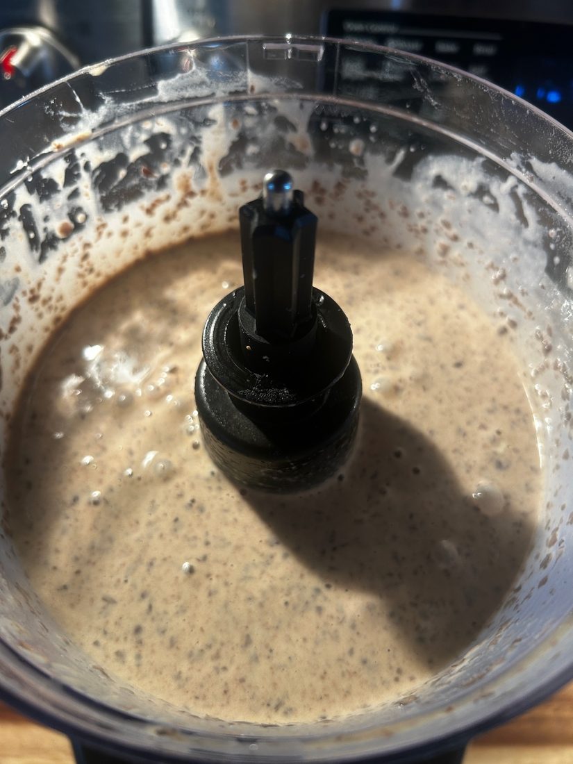 Fully blended smooth bean puree in a food processor
